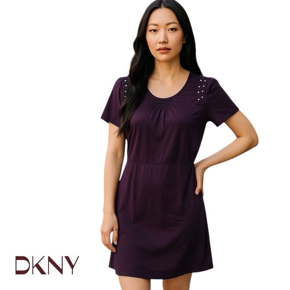DKNY Burgundy Studded Short Sleeve Dress NWOT Size 12
